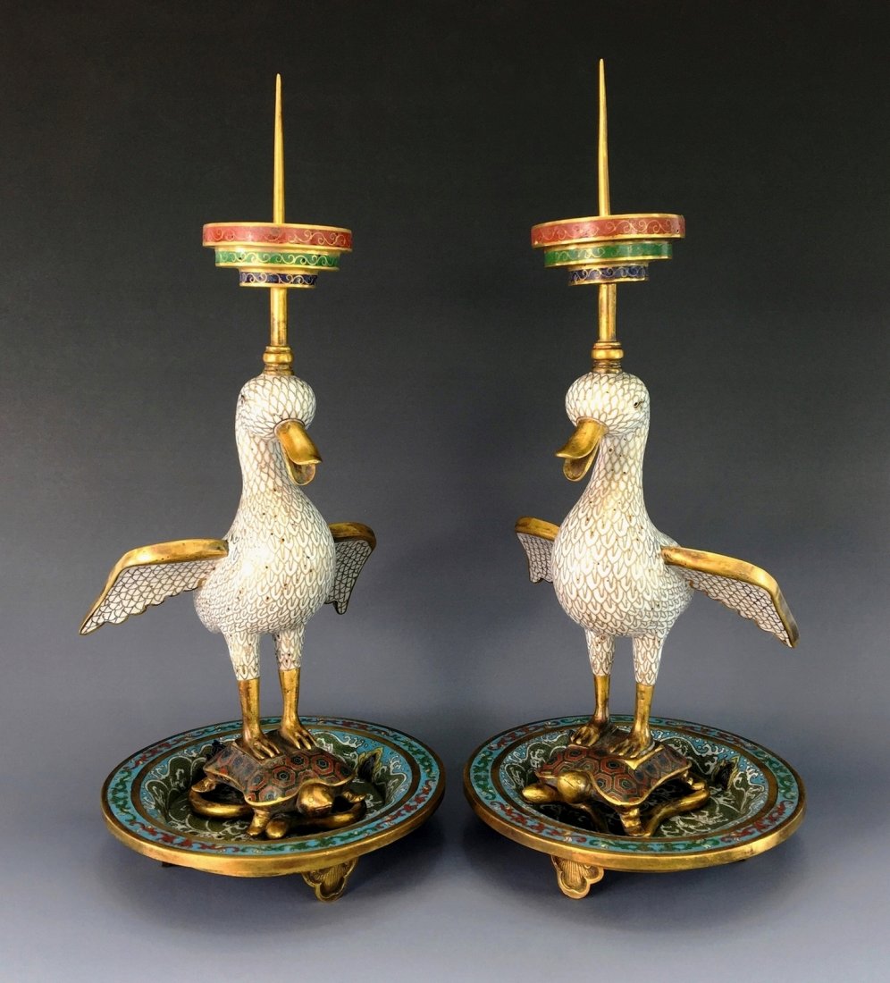 PAIR OF CLOISONNE DUCK CANDLE HOLDERS, 18TH C (1 of 1)