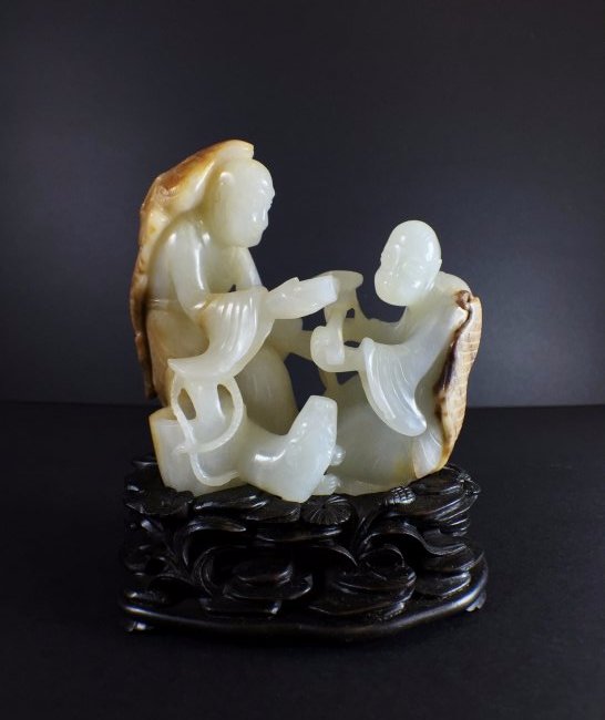 A SUPERB CARVED WHITE JADE OF TWO SAGES (1 of 9)