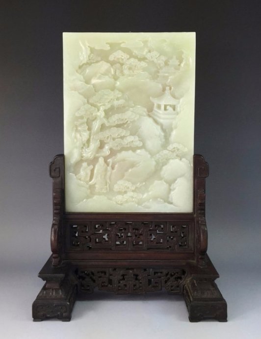 FINE CARVED WHITE JADE TABLE SCREEN (1 of 8)
