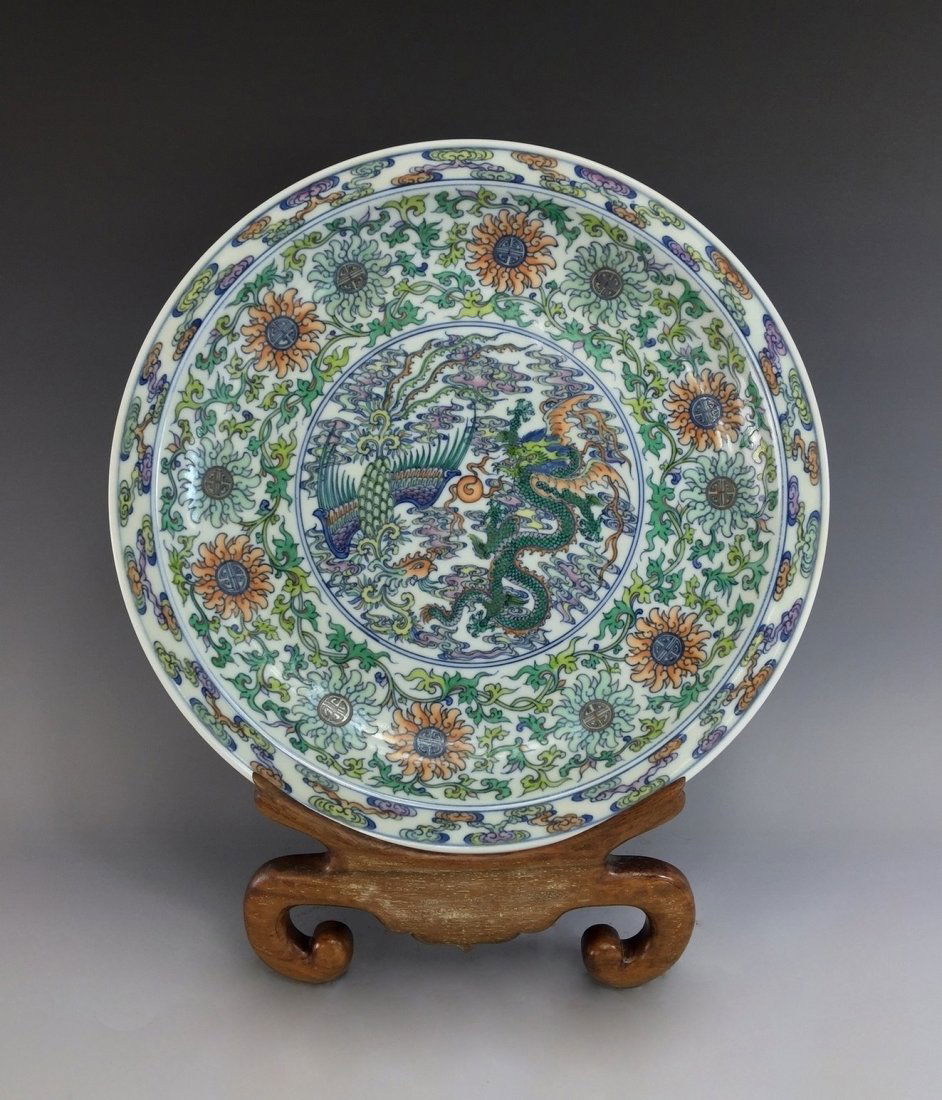 FINE FAMILLE VERTE DRAGON & PHOENIX DISH (1 of 9)