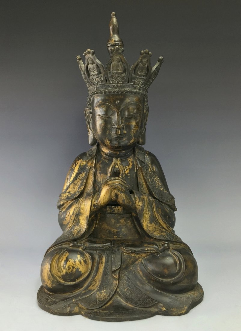 MASSIVE MING GILT BRONZE BUDDHA FIGURE OF GUANYIN (1 of 10)