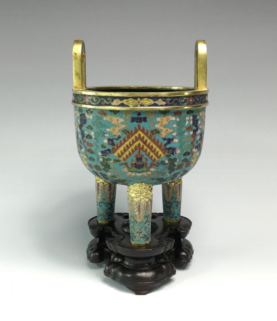 FINE 18TH C CLOISONNE GILT TRIPOD CENSER (1 of 7)