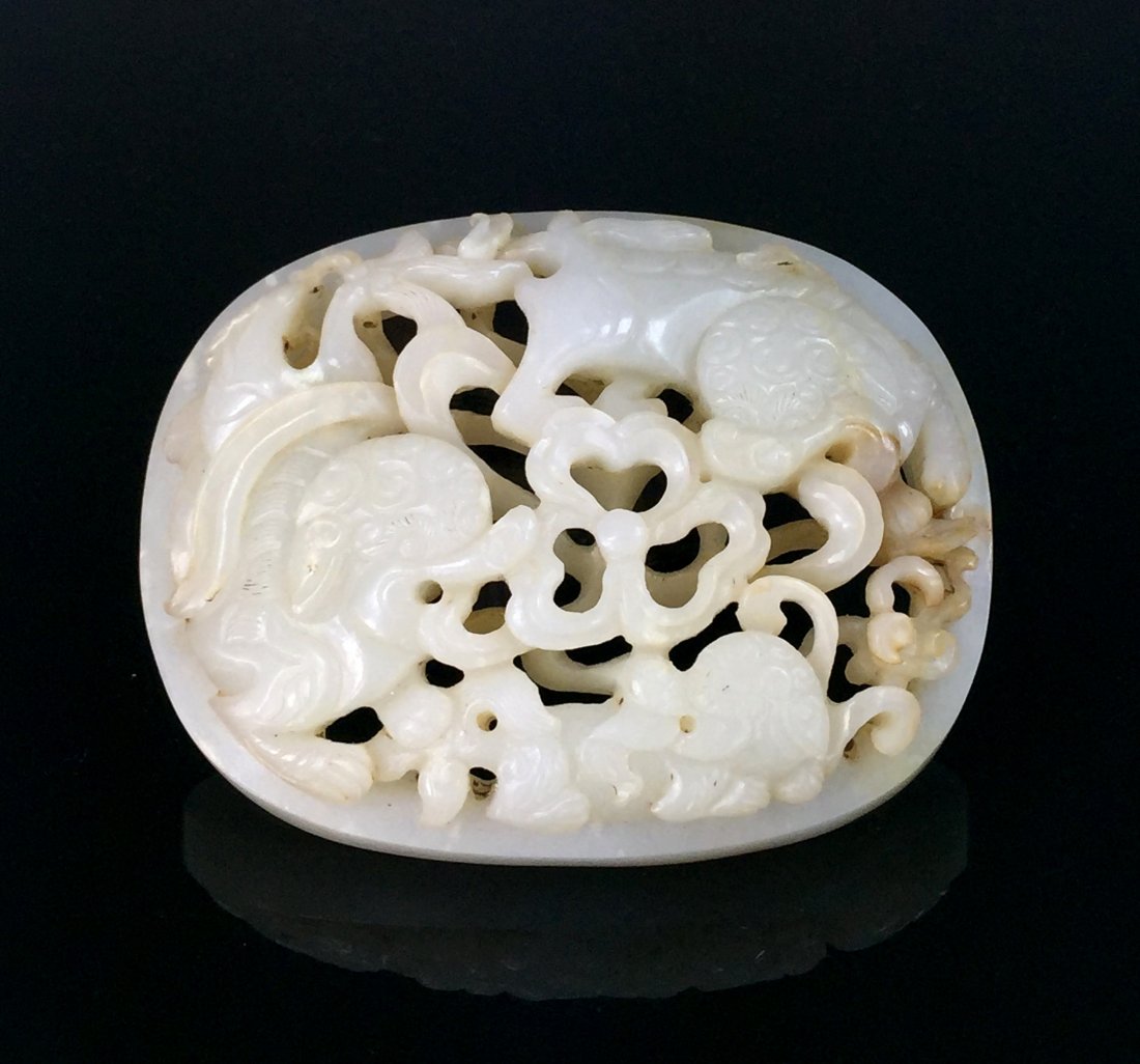 19TH C FINE CARVED WHITE JADE PLAQUE (1 of 8)
