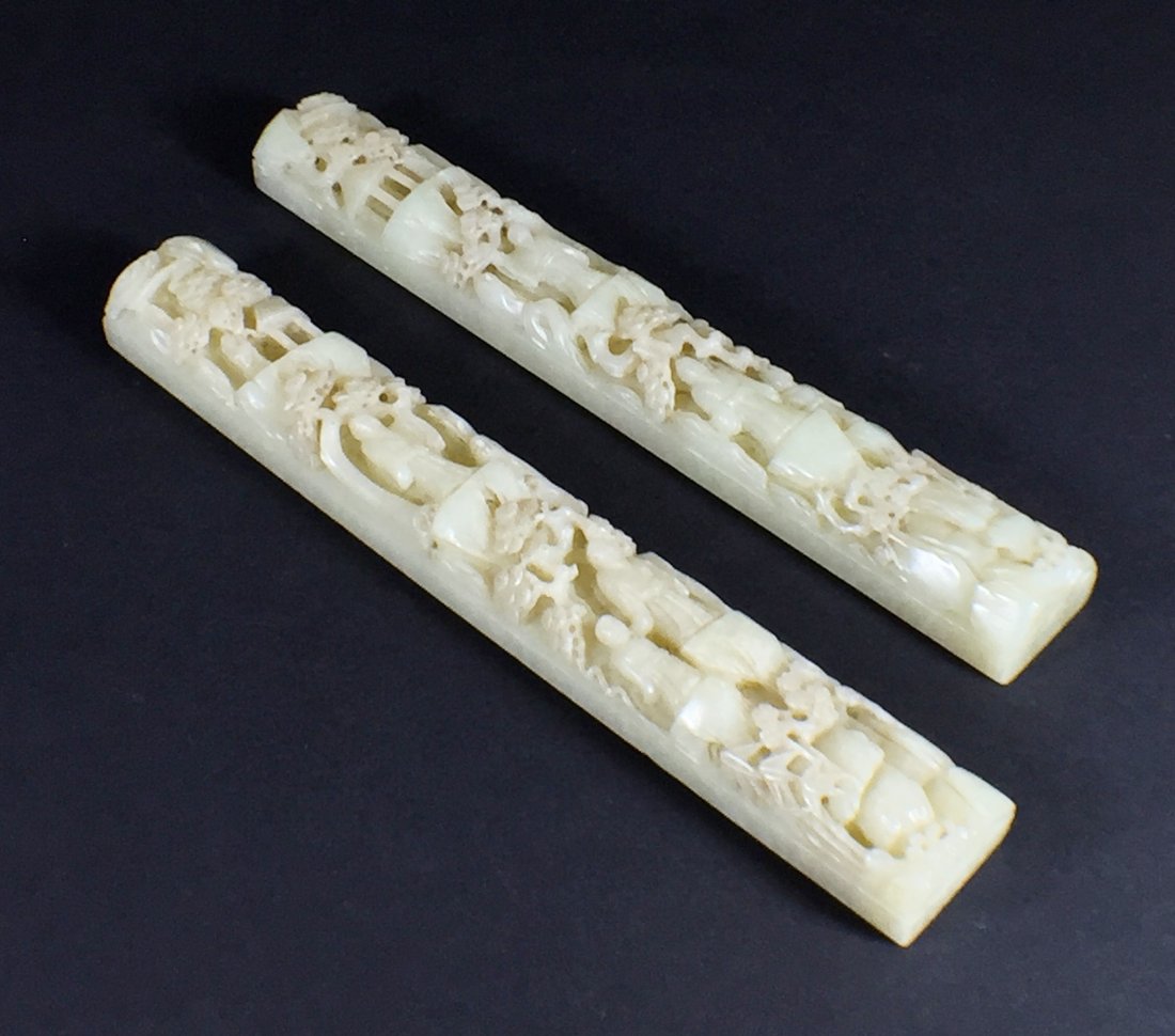 PAIR OF  CARVED WHITE JADE PAPER WEIGHTS (1 of 10)