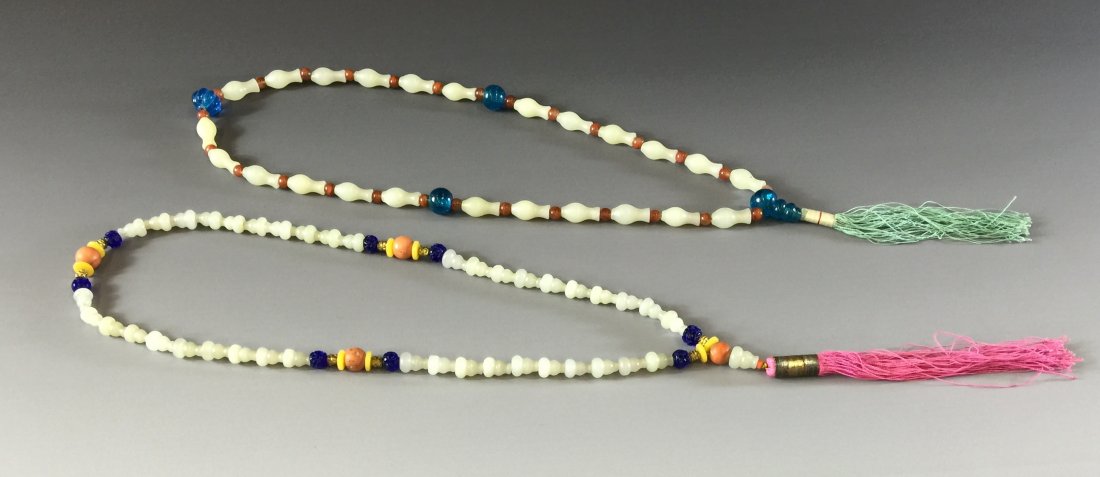 PAIR OF CARVED WHITE JADE BEADS NECKLACES (1 of 7)