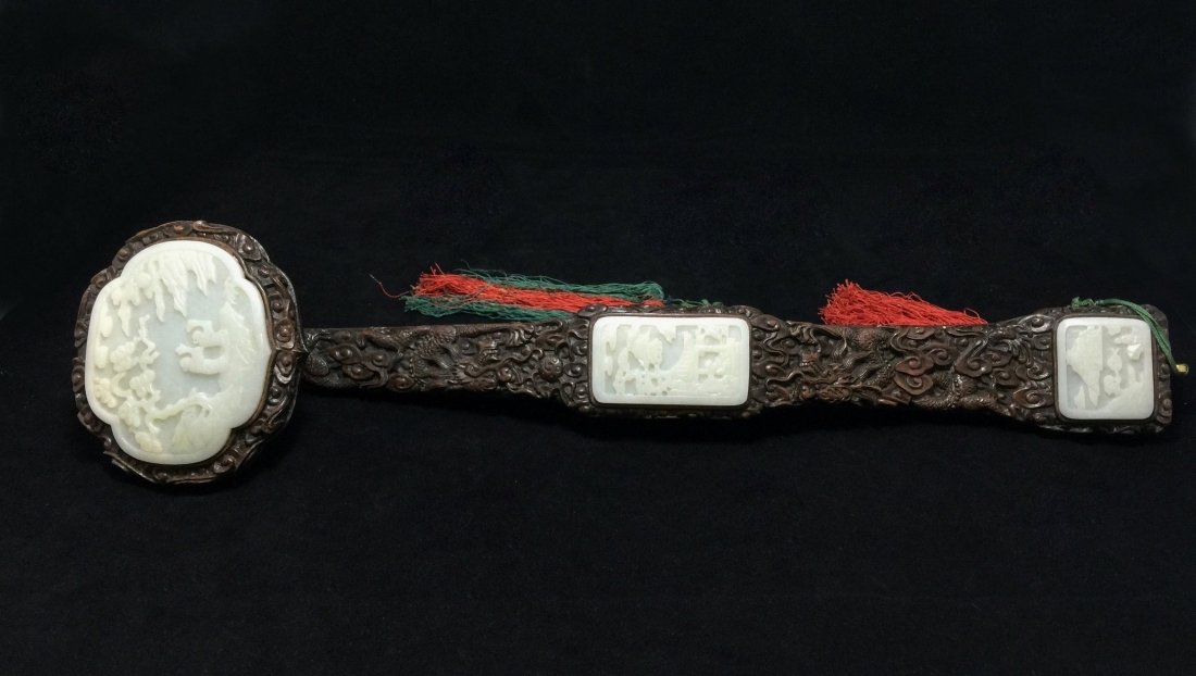 FINE CARVED JADE & ZITAN RUYI SCEPTER (1 of 10)