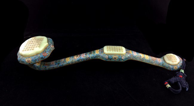 19TH C, JADE AND CLOISONNE & GILT RUYI SCEPTERS (1 of 8)