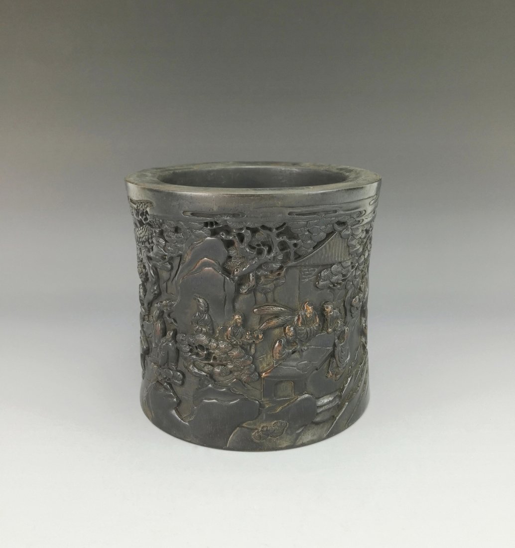 FINELY CARVED ZITAN SCHOLAR BRUSH POT (1 of 6)