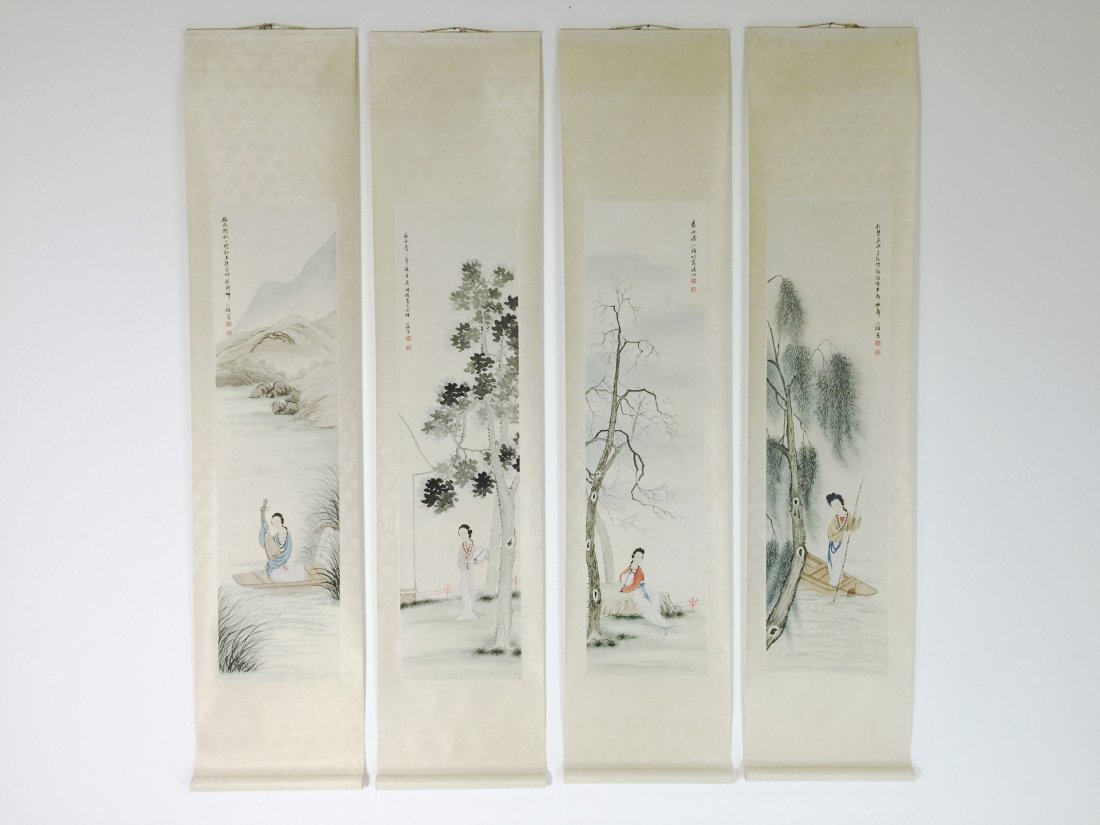 SET OF 4 CHINESE SCROLL PAINTING OF LADIES (1 of 10)