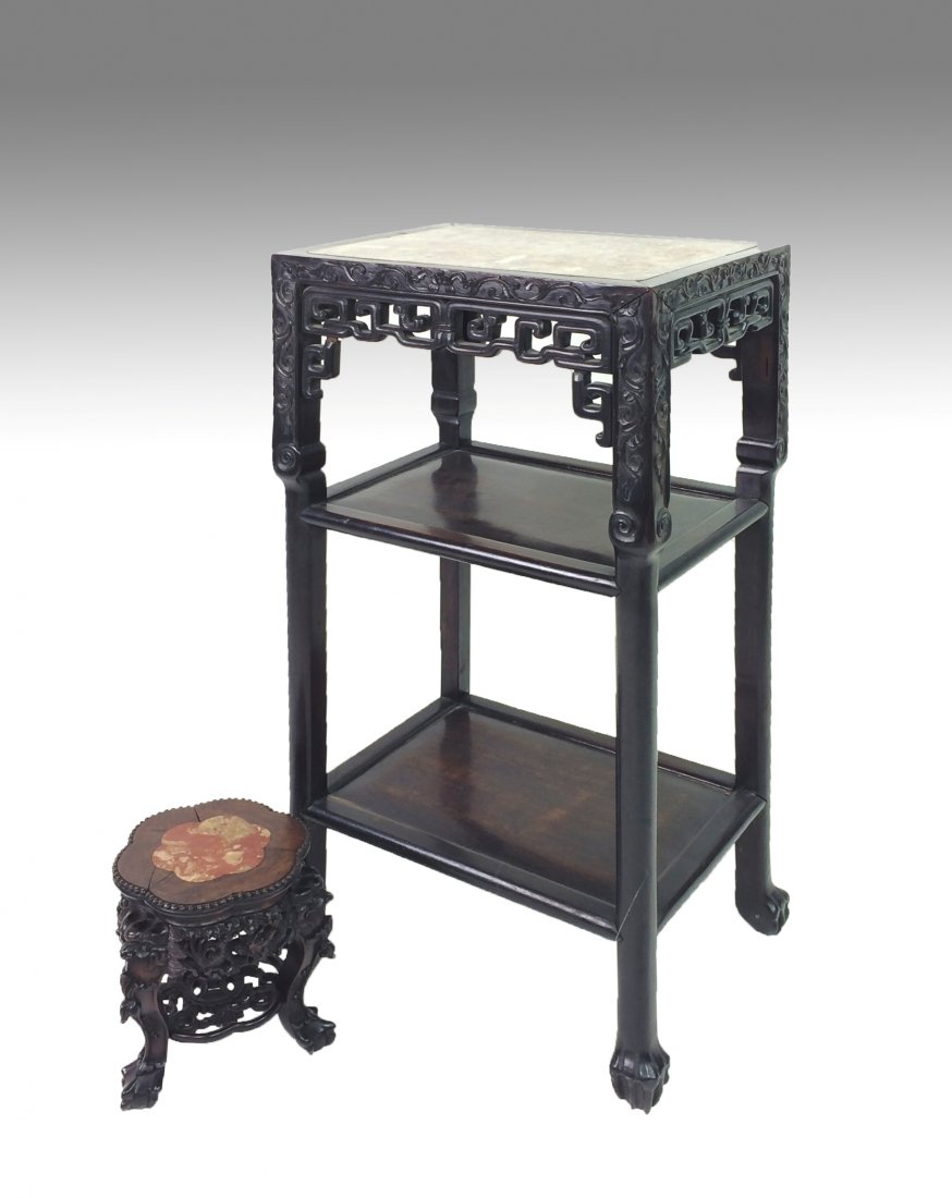 SET OF 2 PCS CHINESE CARVED HARDWOOD STANDS (1 of 7)