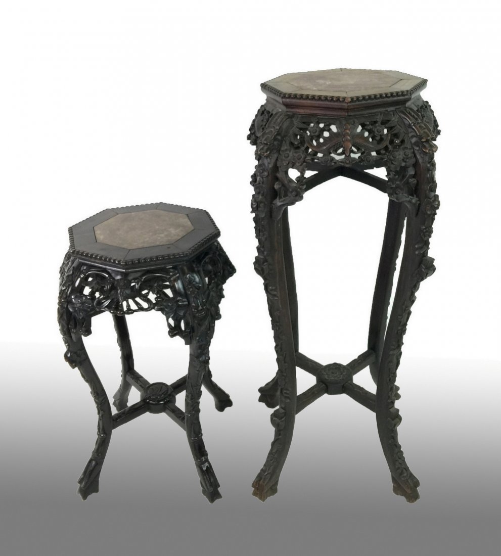 SET OF 2 PCS CHINESE CARVED HARDWOOD STANDS (1 of 6)
