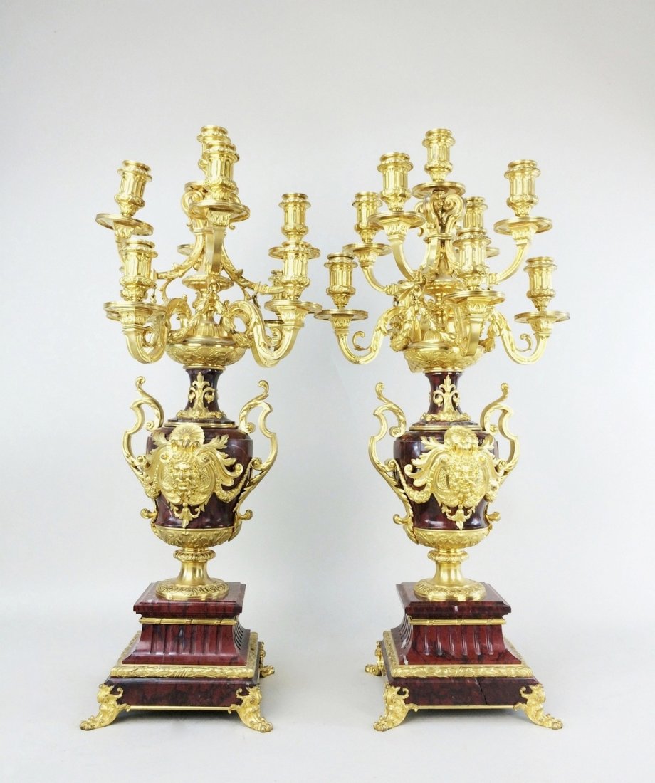 PAIR OF 19TH C. FRENCH GILT CANDELABRA ON MARBLE (1 of 4)