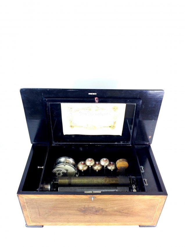 SWISS CYLINDRICAL MUSIC BOX W/ BELLS AND DRUMS (1 of 1)