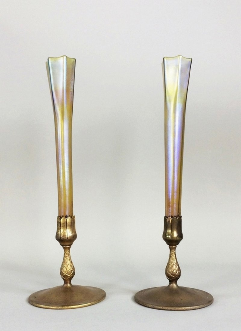 PAIR OF TIFFANY GOLD FAVRILE ART GLASS VASES (1 of 5)