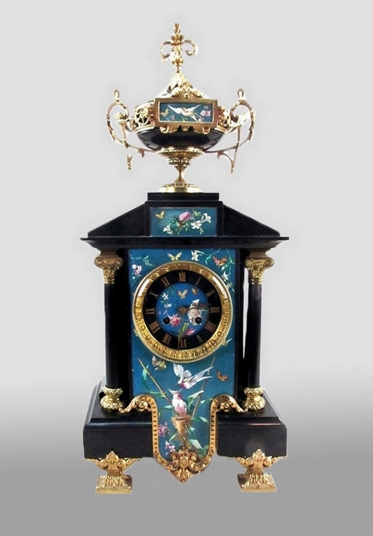 FABULOUS FRENCH SLATE & CLOISONNE MANTEL CLOCK (1 of 1)