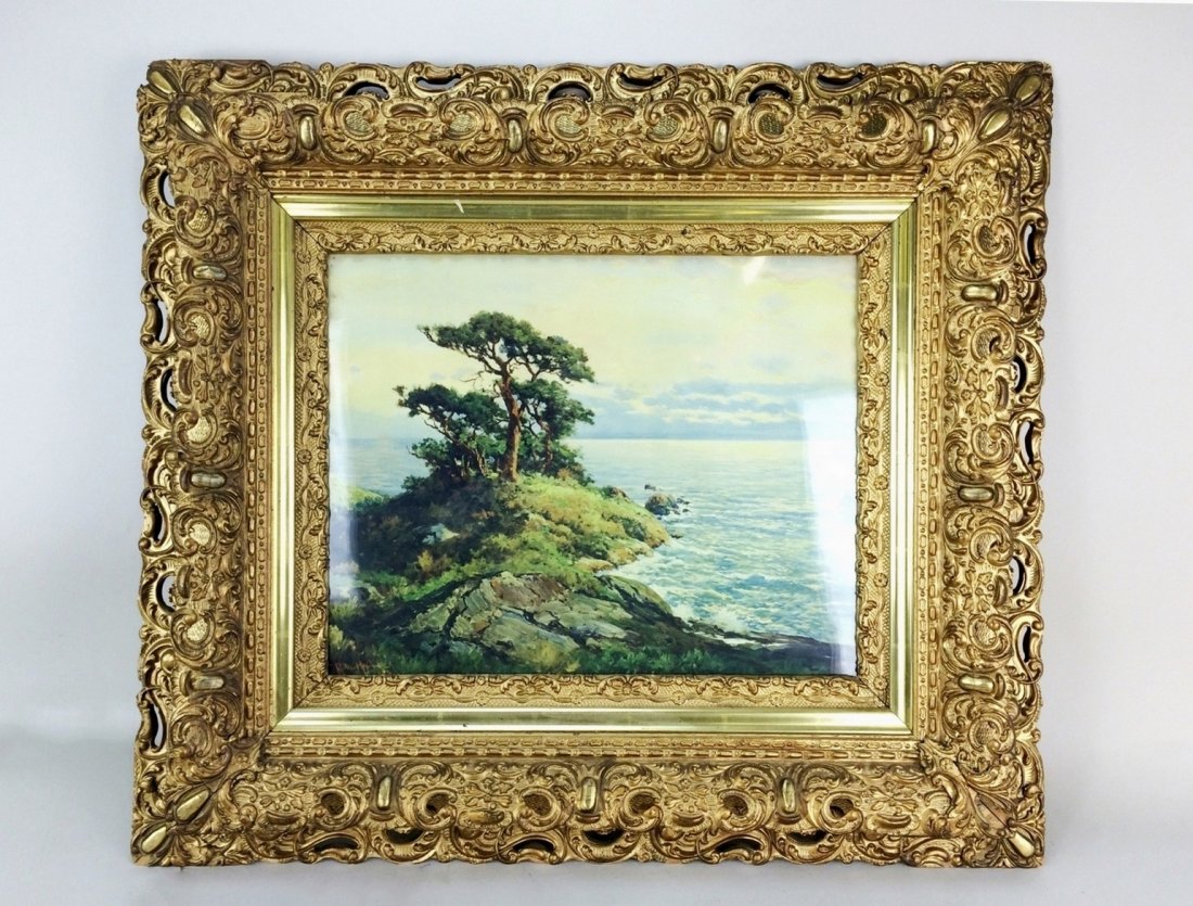 ANTIQUE GOLDEN FRAME: Antique frame, with very old with bubbles and wavy glass The frame is very ornate a great showpiece. Dimension: 33" W x 29" H. The Sale Will Benefit IFGF Church of Atlanta