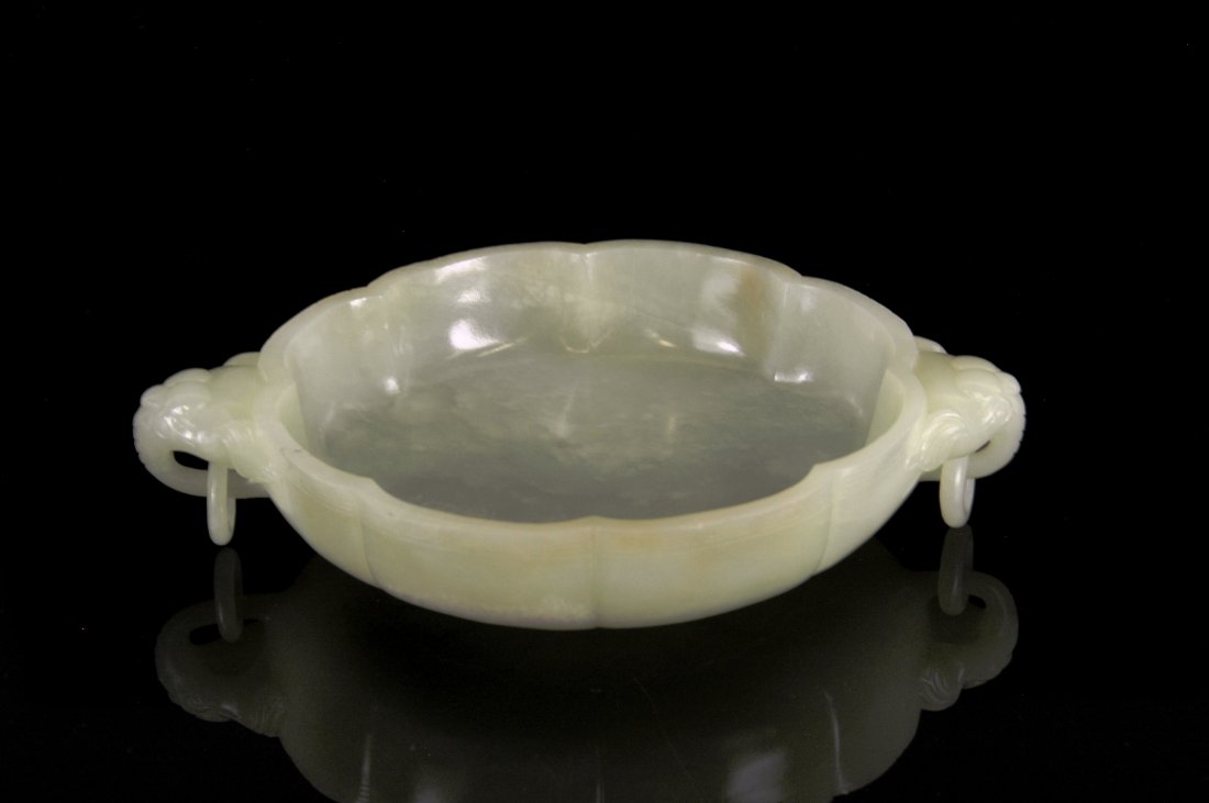 FLORAL RIM CARVED WHITE JADE BRUSH WASHER (1 of 1)