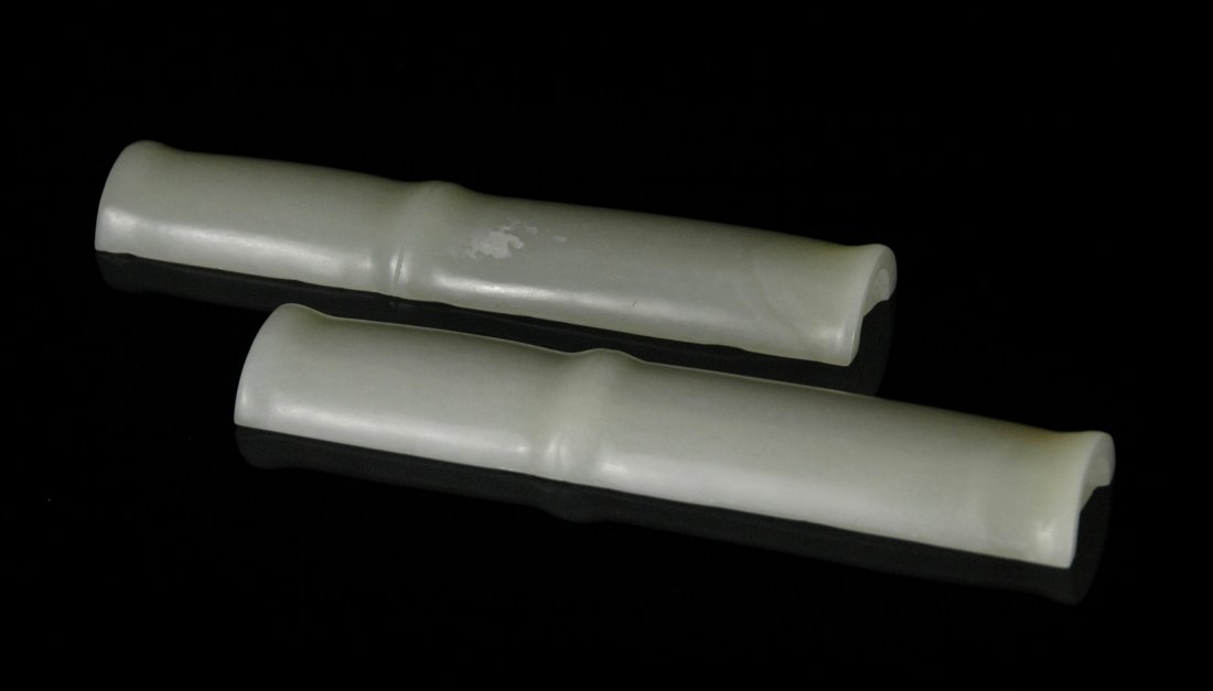 PAIR OF BAMBOO CARVED WHITE JADE PAPER WEIGHT (1 of 6)