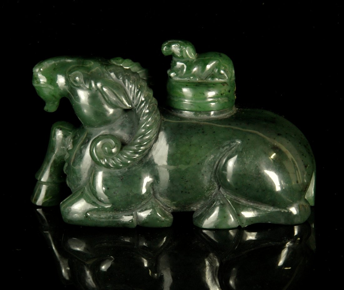 CARVED SPINACH-GREEN JADE COVERED URN (1 of 7)