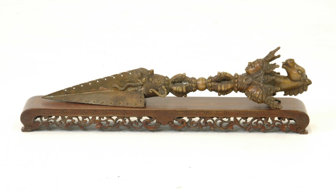 ANTIQUE GILT BRONZE VAJRA AND STAND (1 of 10)