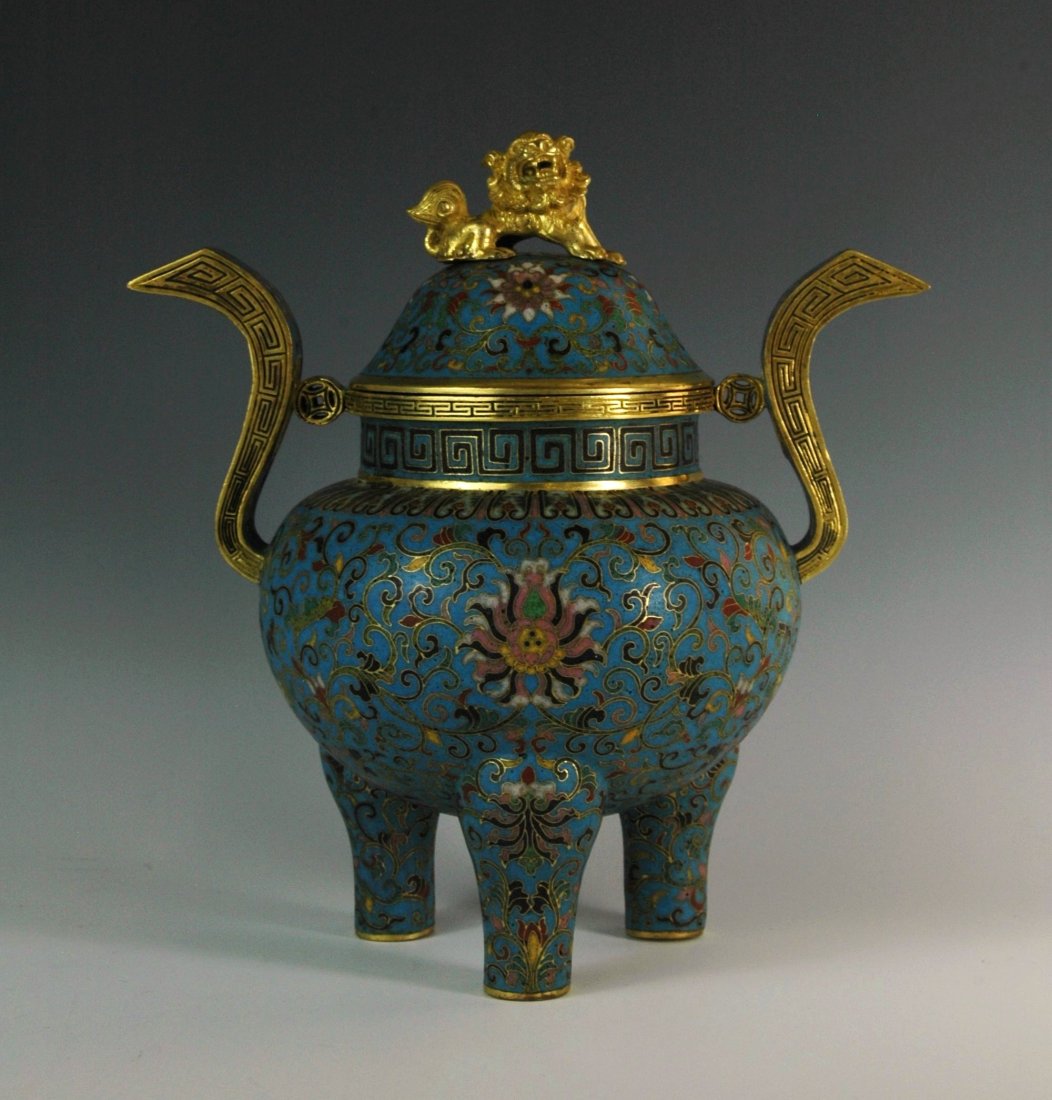 MAGNIFICENT CLOISONNE TRIPOD CENSER (1 of 8)