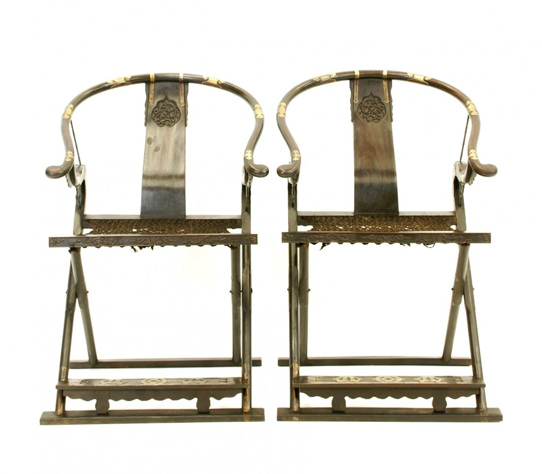 A RARE BRASS-MOUNTED ZITAN FOLDING CHAIR, JIAOYI (1 of 7)
