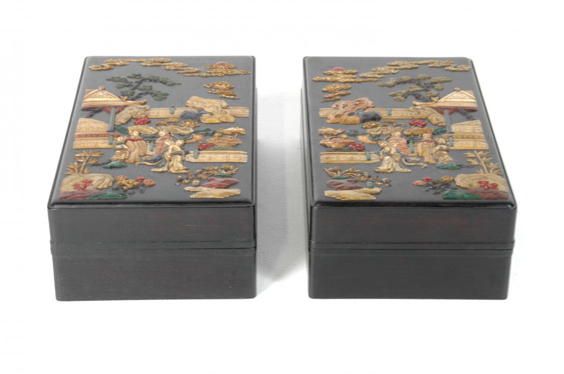 RARE PAIR OF HARD STONES INLAID ZITAN BOX (1 of 6)