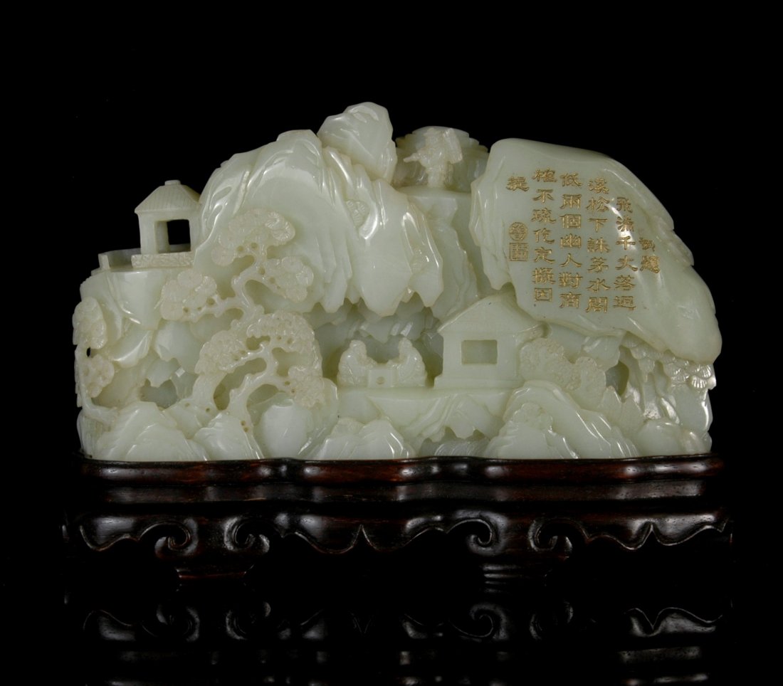 FINE CARVED WHITE JADE MOUNTAIN BOULDER (1 of 9)