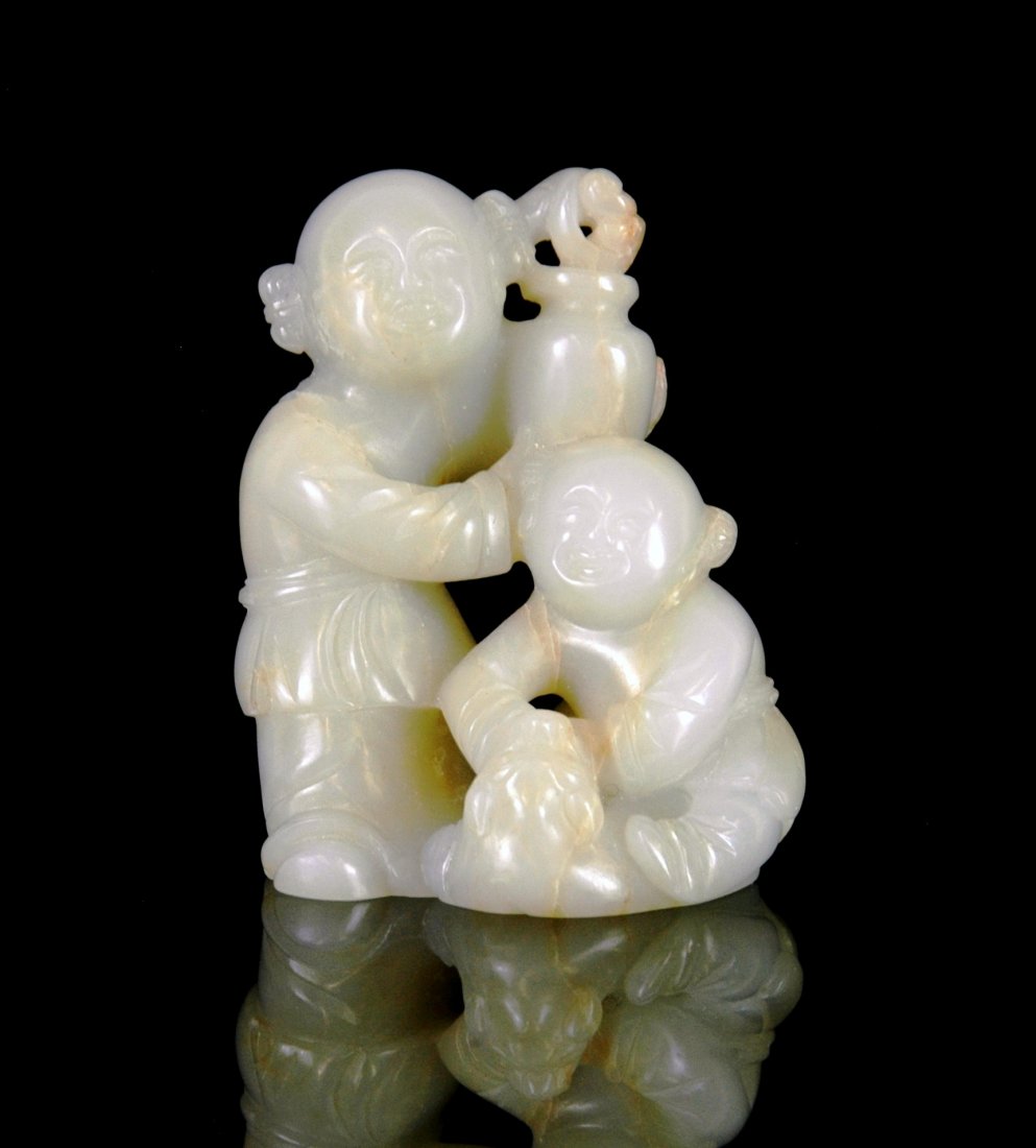 FINELY CARVED WHITE JADE OF SIBLINGS (1 of 6)