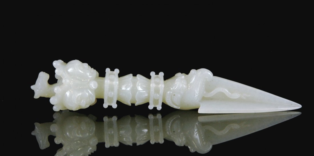 FINE CARVED WHITE JADE OF MULTI FACES VAJRA (1 of 4)