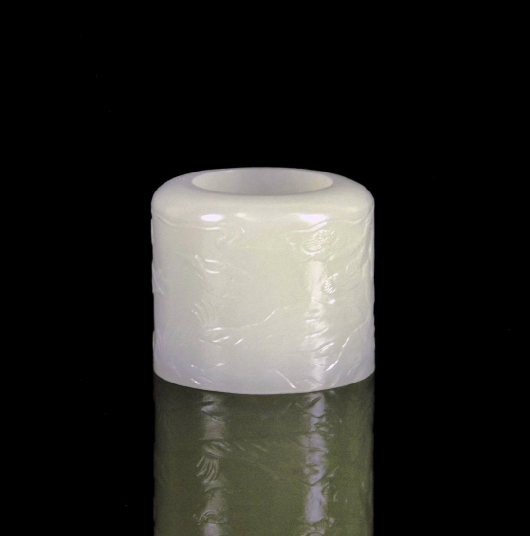 FINE CARVED WHITE JADE ARCHER'S RING (1 of 7)