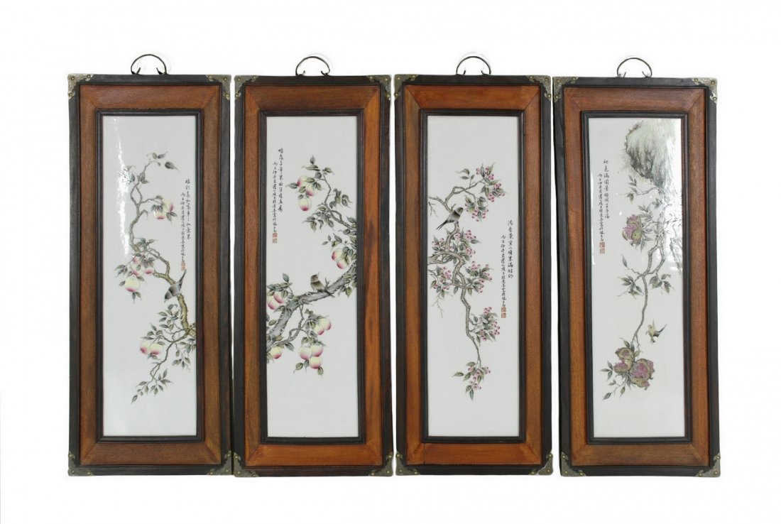 SET OF 4 PCS FRAMED PORCELAIN PAINTINGS (1 of 8)