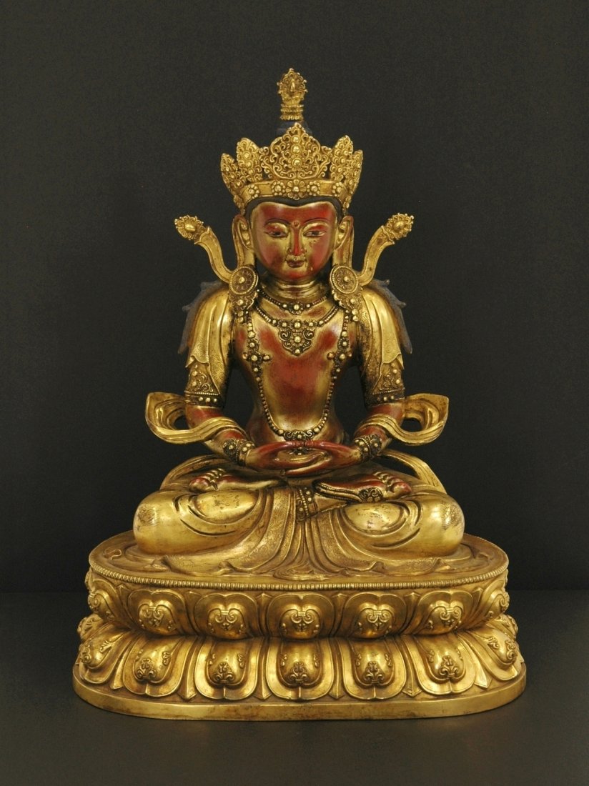 LARGE 16" QING GILT BRONZE BUDDHA (1 of 9)