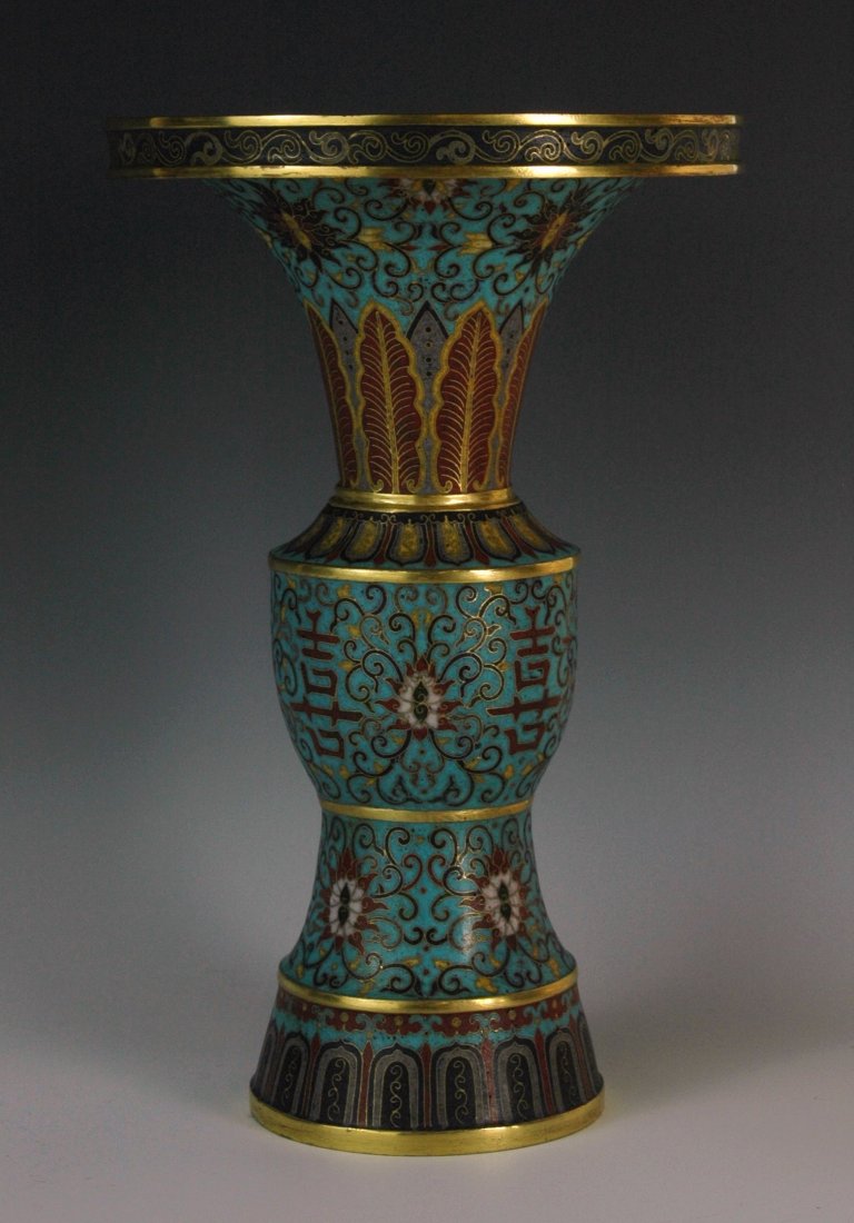 FINE CAST GILT BRONZE & CLOISONNE GU VASE (1 of 9)