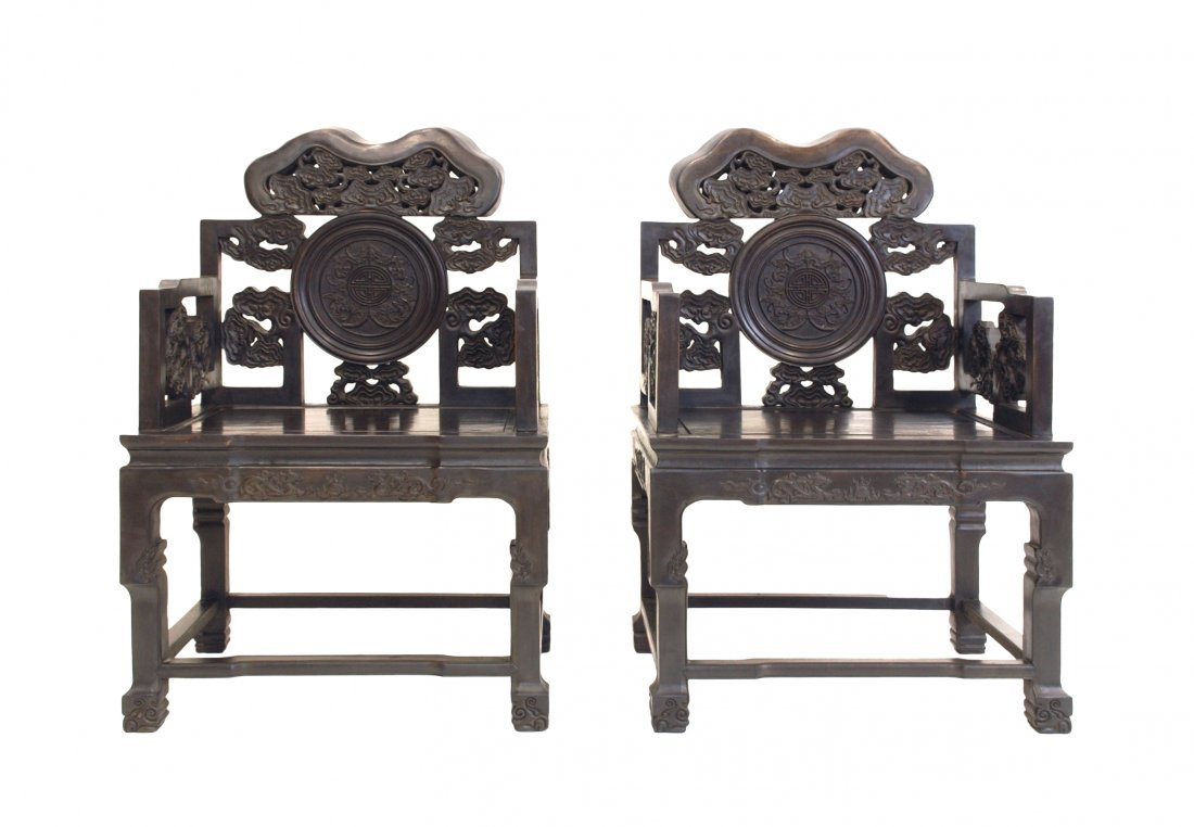 PAIR OF CARVED ZITAN MASTER CHAIRS (1 of 9)