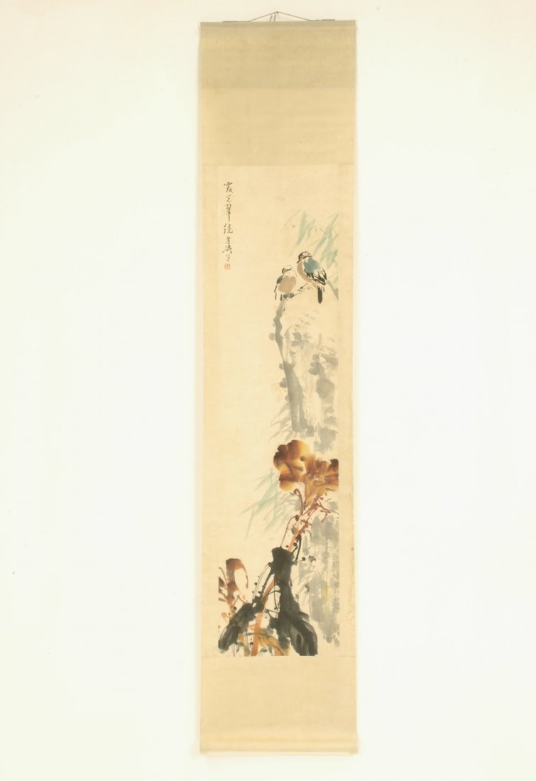 WATERCOLOR SCROLL PAINTING  OF FEMALE FIGURE IN WINTER (1 of 3)