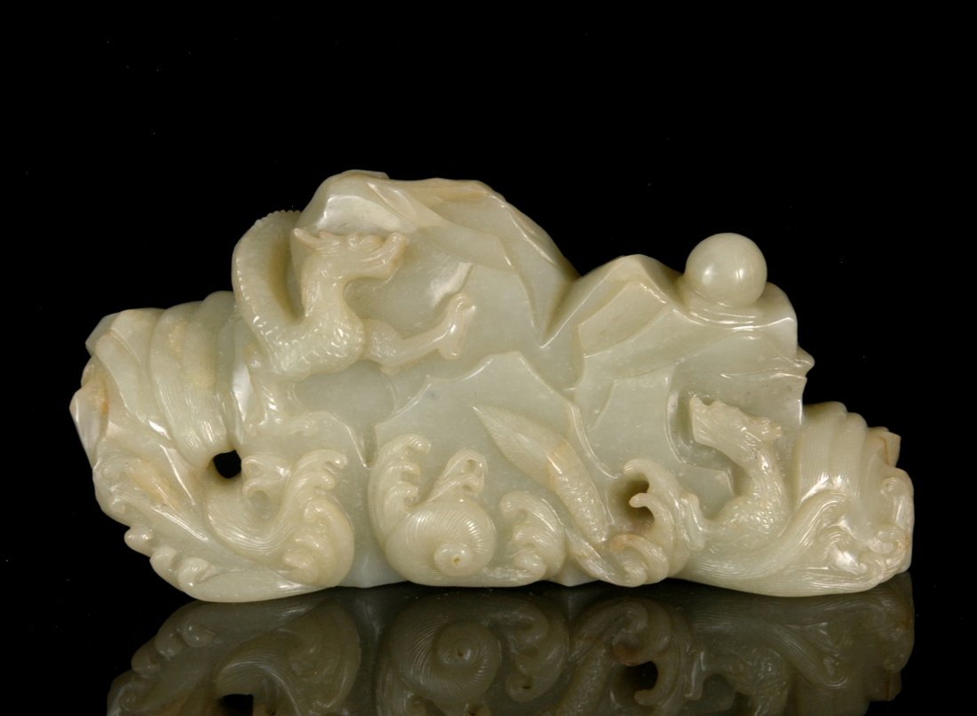 CARVED JADE OF DRAGONS UPON BOULDER (1 of 9)