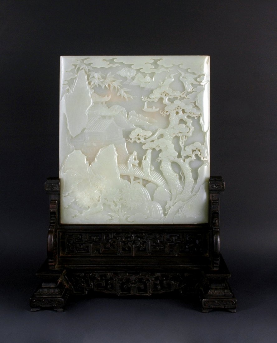 VERY FINE JADE TABLE SCREEN OF MOUNTAIN SCENERY (1 of 9)