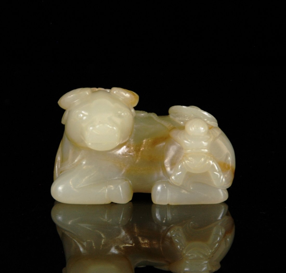 CARVED JADE RECUMBENT CHILD & WATER BUFFALO (1 of 10)