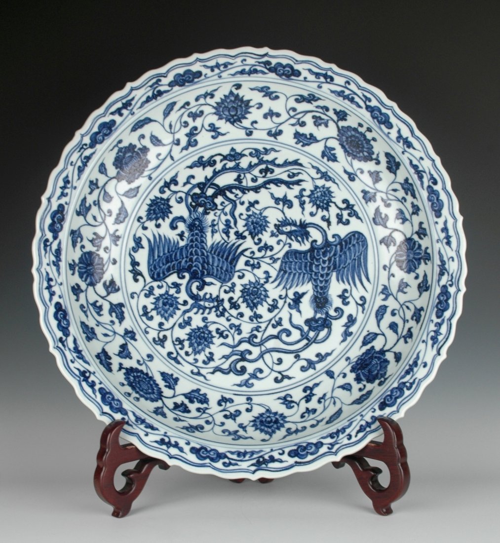 MING BLUE AND WHITE DOUBLE PHOENIX CHARGER (1 of 10)