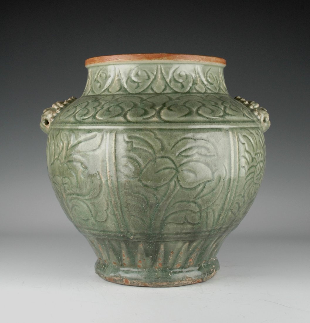 MING LOTUS RELIEF LONGQUAN CELADON JAR (1 of 9)