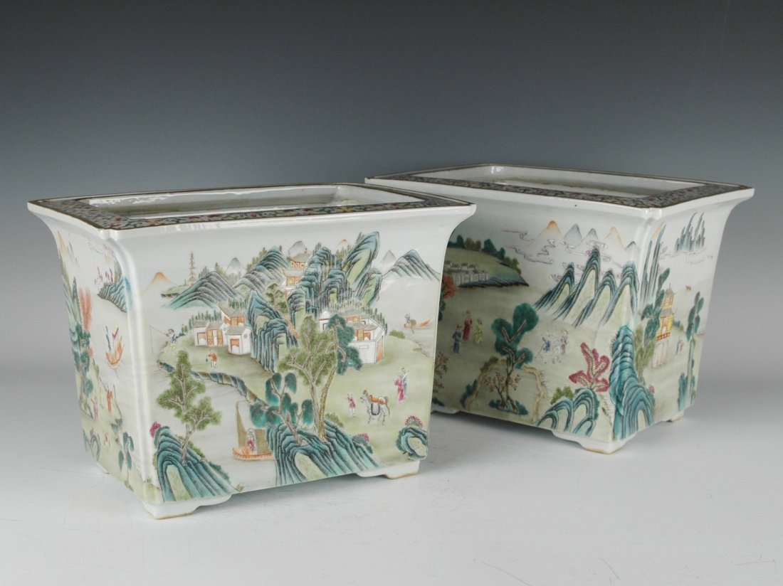 PAIR OF SQUARE PORCELAIN PLANT POTS (1 of 8)