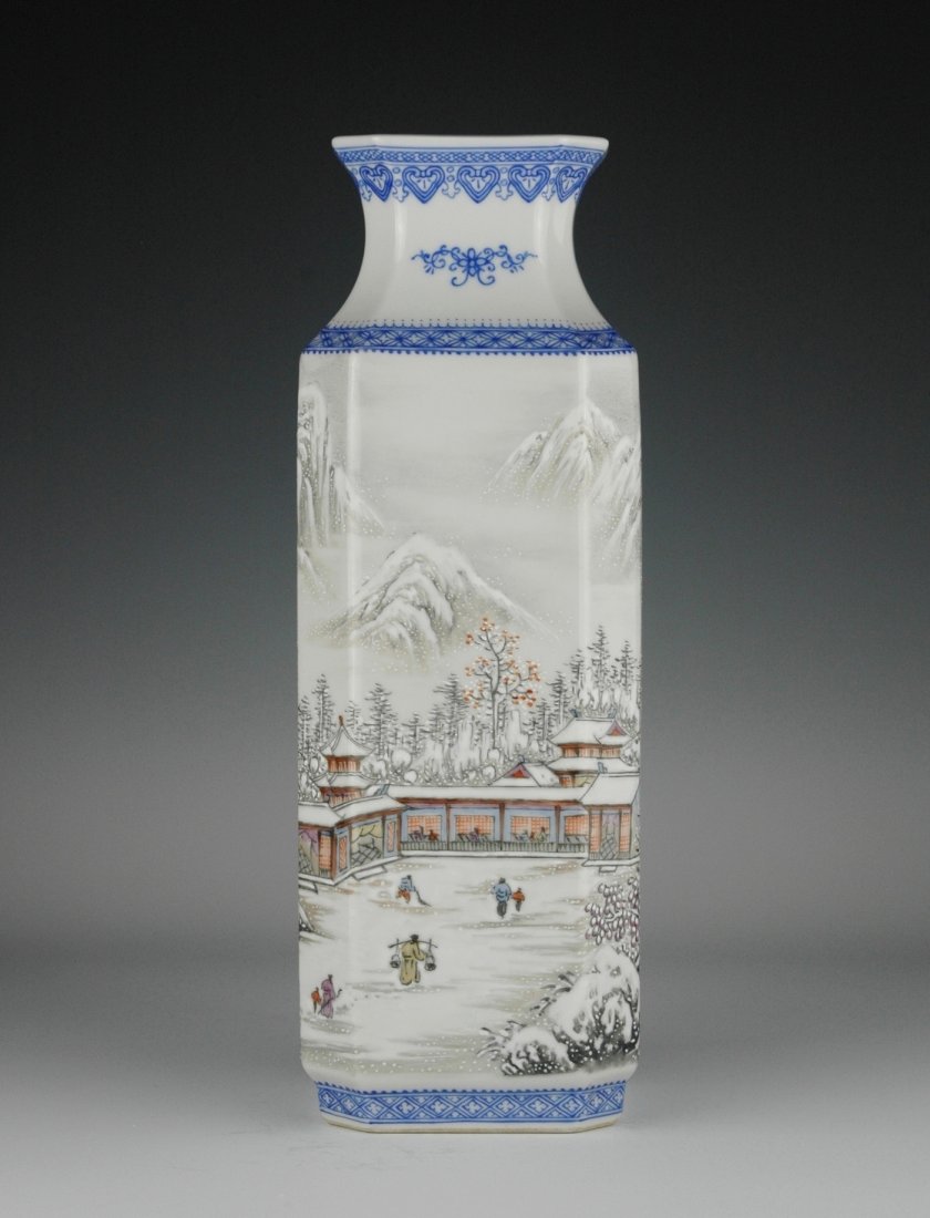 20TH C WINTER SCENE SQUARE VASE (1 of 10)