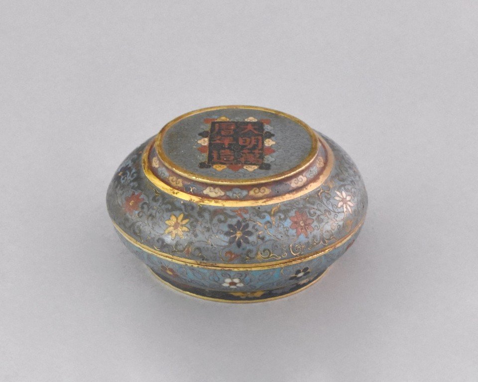 MING DYNASTY GILT BRONZE & CLOISONNE COVERED TRINKET (1 of 9)