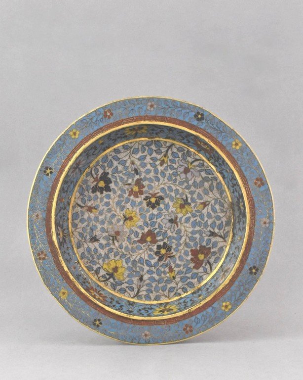 MING GILT BRONZE & CLOISONNE PLATE, JINGTAI MARK (1 of 10)