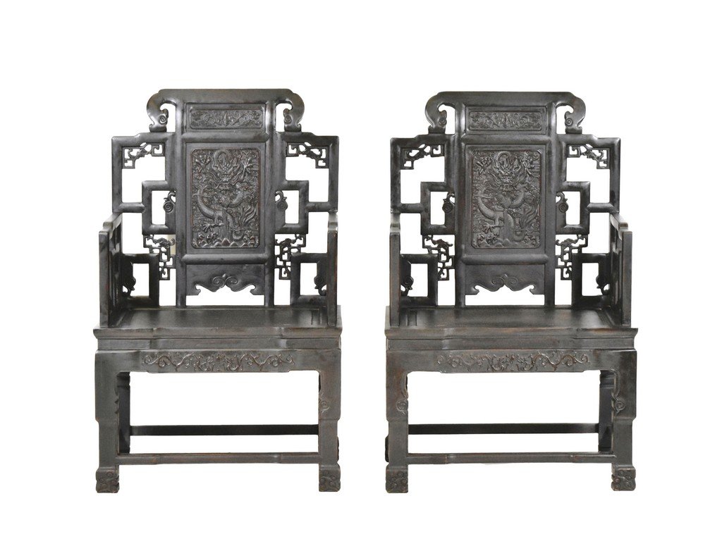 PAIR OF ZITAN LATTICE PANEL MASTER CHAIRS (1 of 10)