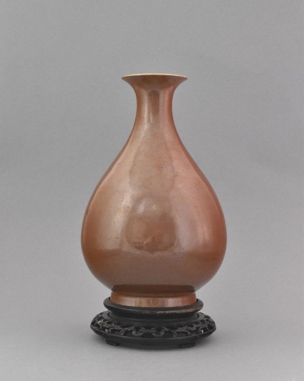ZIJIN UNDERGLAZED PEAR SHAPED BOTTLE VASE W/ STAND (1 of 6)