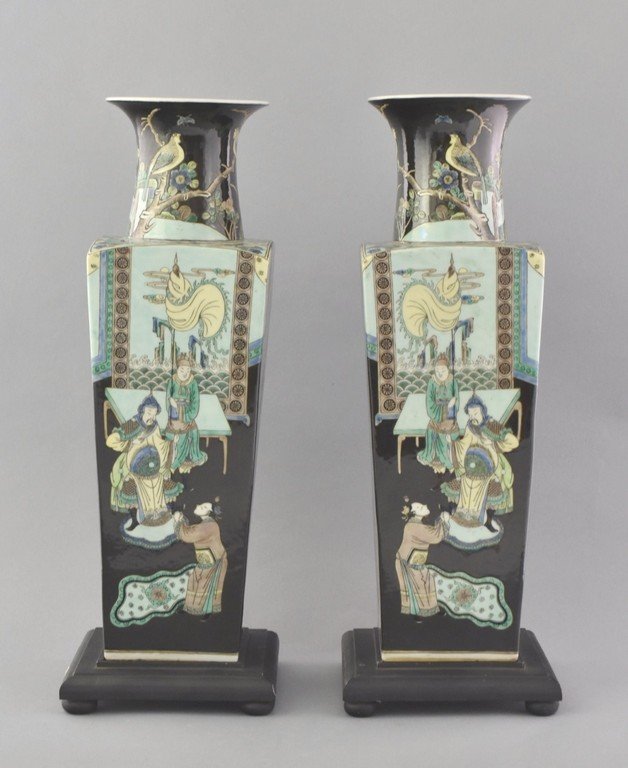 FINE PAIR OF KANGXI FAMILLE NOIR SQUARE BALUSTER VASE (1 of 10)