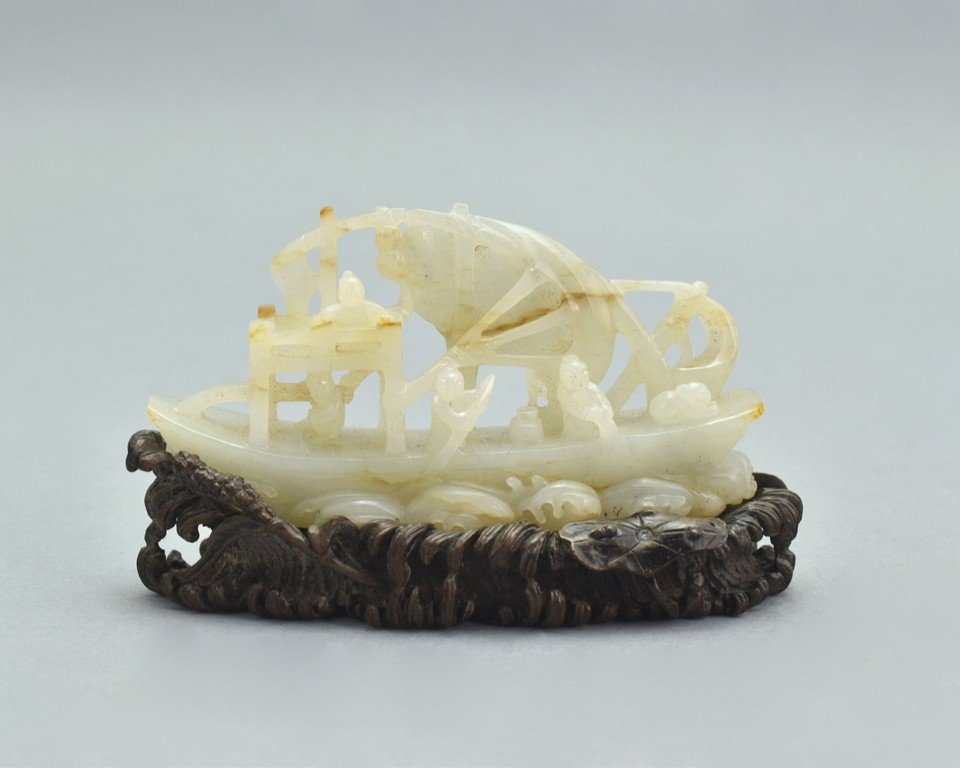 CARVED JADE OF SAIL BOAT ON STAND (1 of 10)