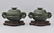 PAIR OF SPINACH-GREEN JADE COVERED CENSER ON STANDS
